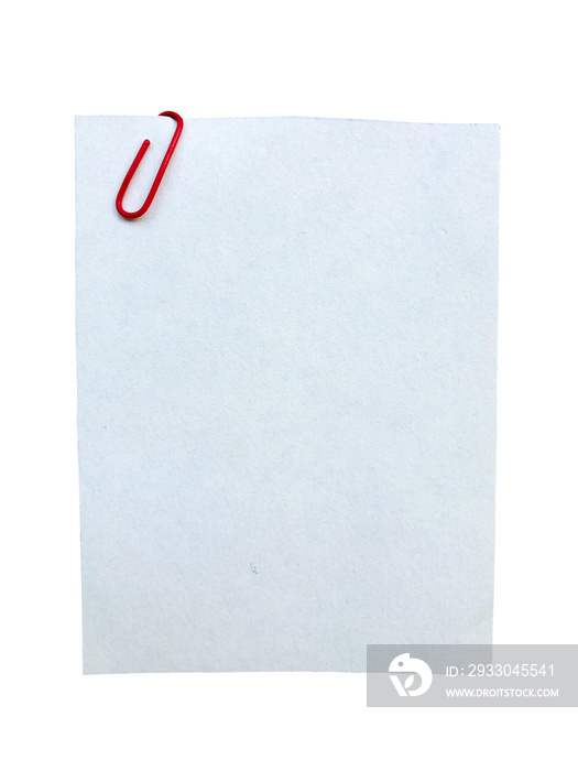 Blank white paper note with clips