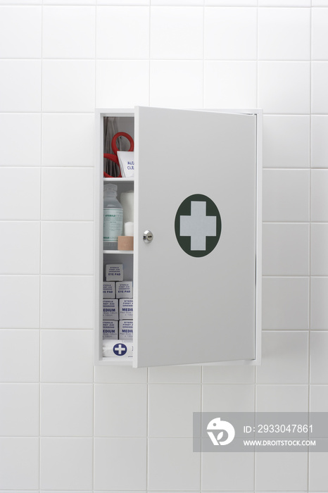 Medical cabinet on wall