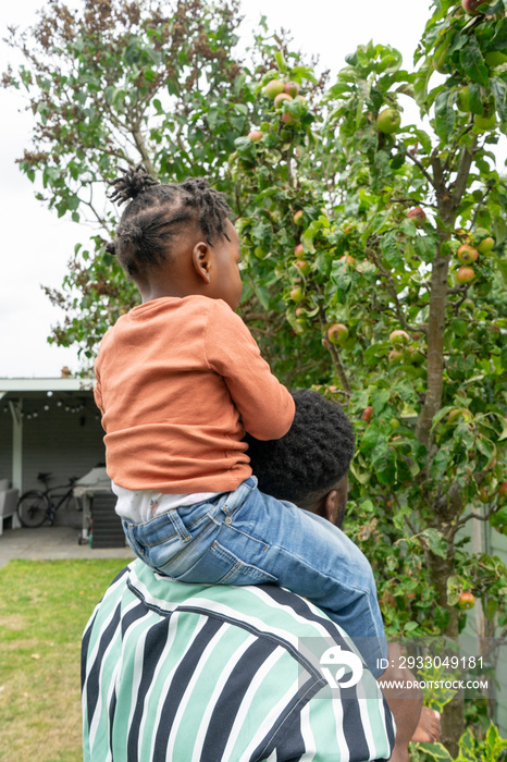 Father giving daughter (2-3) piggyback ride