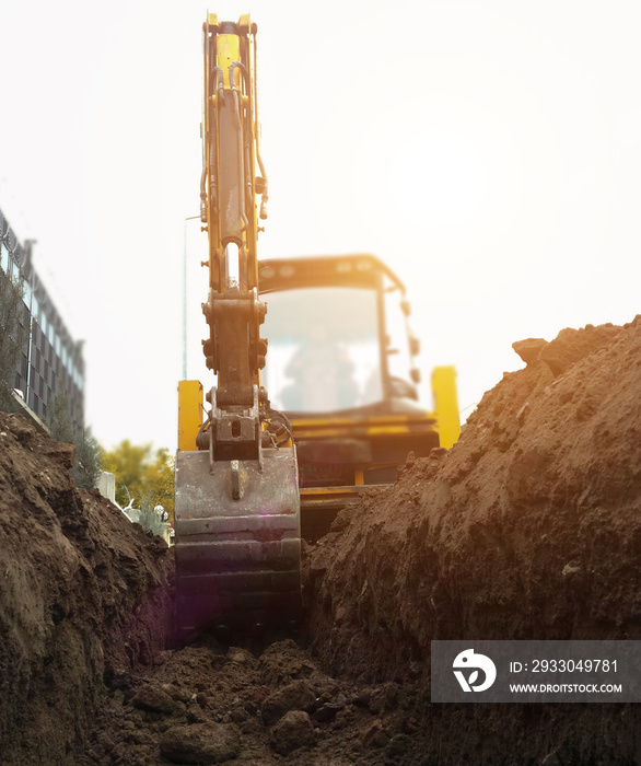 excavator at work site, excavator on a site, excavator at work,