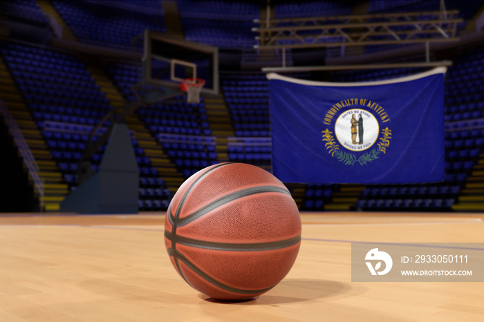 Kentucky state flag and basketball on Court Floor