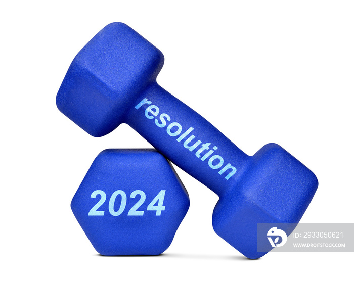 2024 written on the blue dumbbell isolated on transparent background, PNG. Resolutions for the New Year.