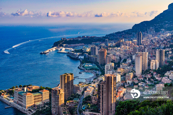 Aerial View Monte Carlo, Monaco. Summer Holiday in Cote d’Azur France.