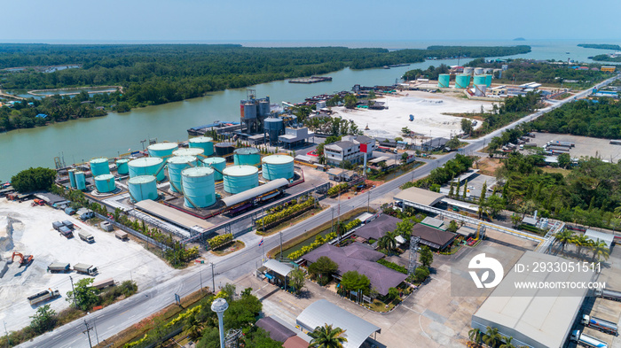 Storage tanks for petroleum products,Fuel oil tanker Drone flying shot