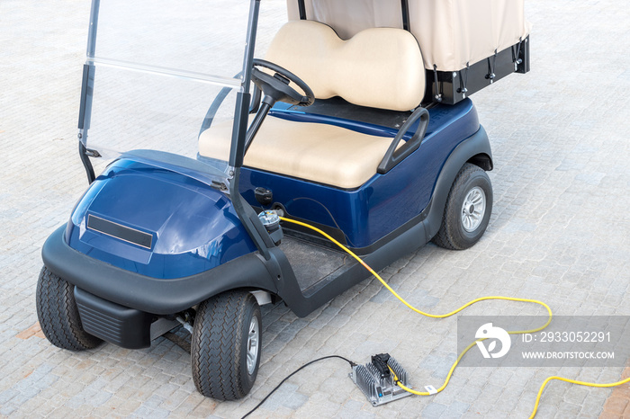 Electric golf carts charging and ready to use