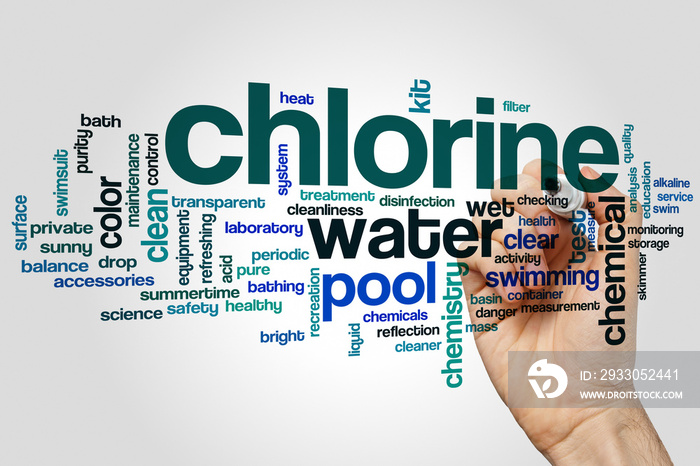 Chlorine word cloud concept on grey background