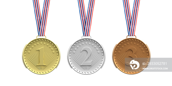 Set of medals on white background. 3d illustration