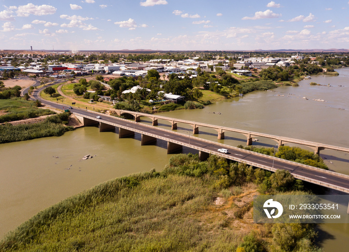 Aerial of small town of Upington, on the Orange Rover, South Africa