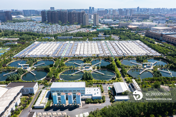 Sewage treatment plant with solar power station