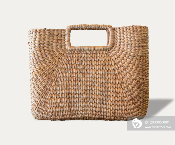 Handmade bags made from rattan or bamboo and water hyacinth, isolated on white background. concept of rural local wisdom, products from waste to reduce global warming.