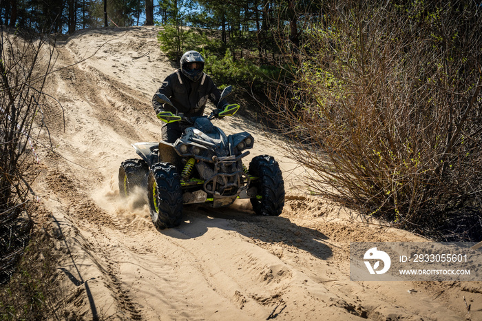 ATV and UTV racing in sand track. Amateur competitions. 4x4