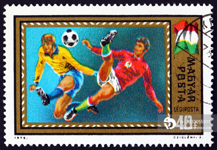 Postage stamp Hungary 1972 scene from soccer