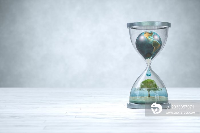 Earth planet in hourglass, Global warming concept.