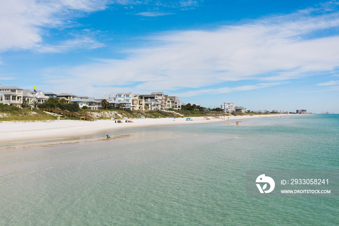 Drone shot of rosemary beach on sunny summer day