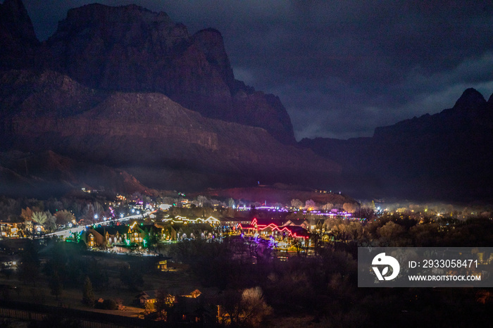 Springdale, Utah and Zion National Park at night