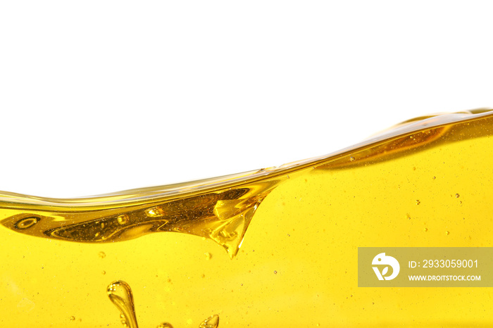 Vegetable oil and air bubbles inside oil isolated on white background.