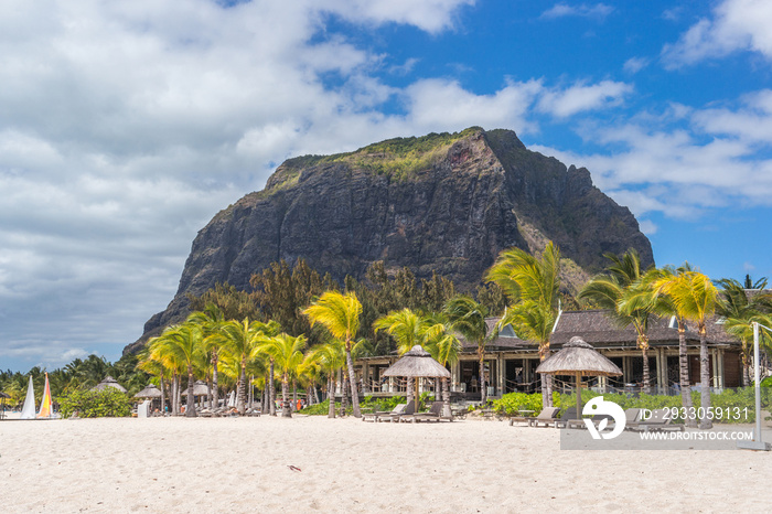 White sand beach near Le Morne Brabant mountain, Mauritius