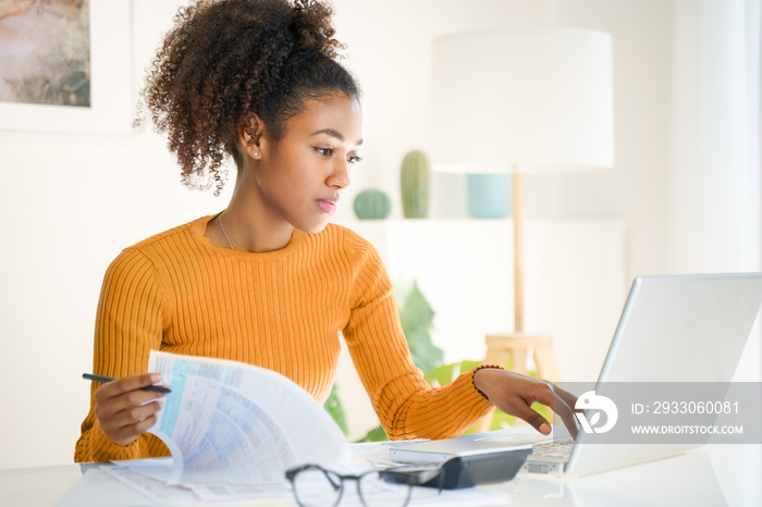 Woman at work or studying from home, business, remote job.