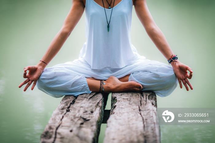 Mindfulness and Meditation. Yoga Woman Detail. Lotus position