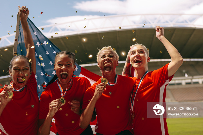 American women soccer team winning a championship