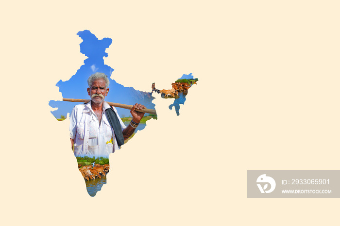 Map of India shows Indian farmer portrait