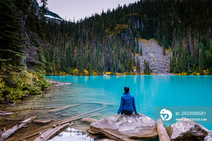 young woman at Joffre lakes British Colombia hiking in nature