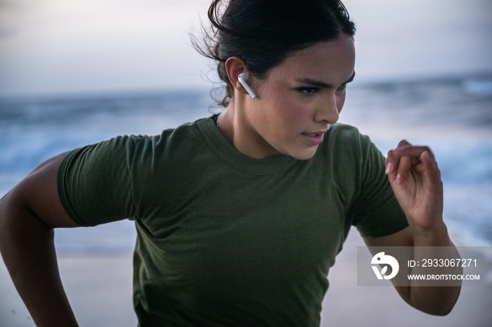 Marine veteran trains every morning on the beach to stay in shape just like when she was on active duty.