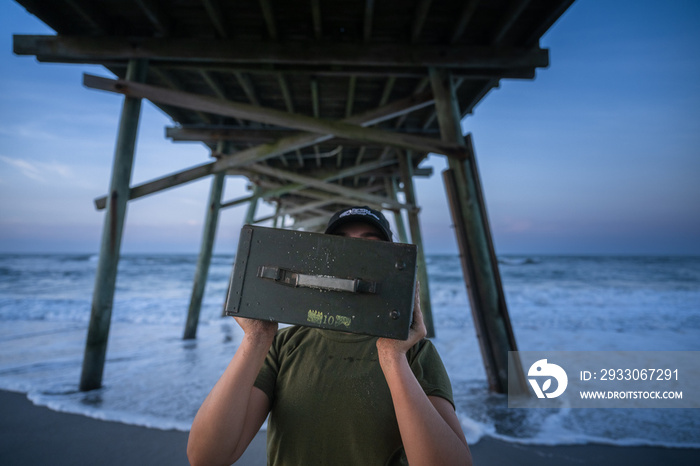 Marine veteran trains every morning on the beach to stay in shape just like when she was on active duty.