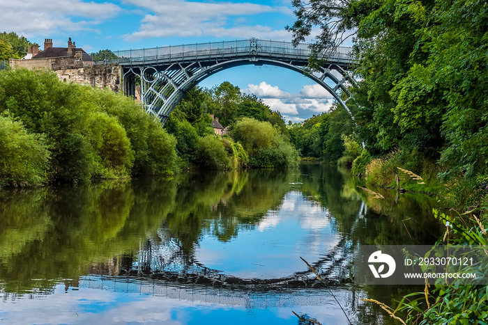 A view of the bridge over the River Severn at Ironbridge, Shropshire, UK