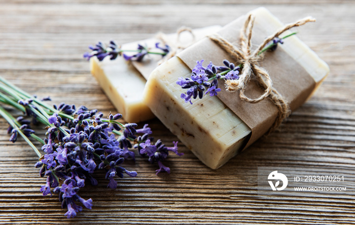 Bars of handmade soap with lavender