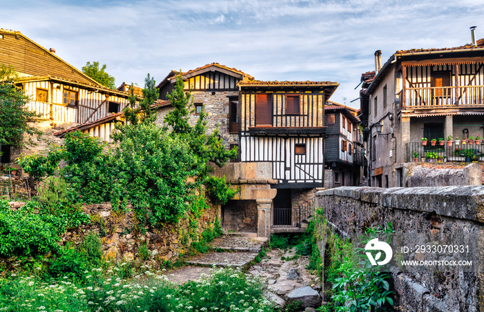 view of the bridge entrance to the picturesque rural village of La Alberca in Salamanca, Spain