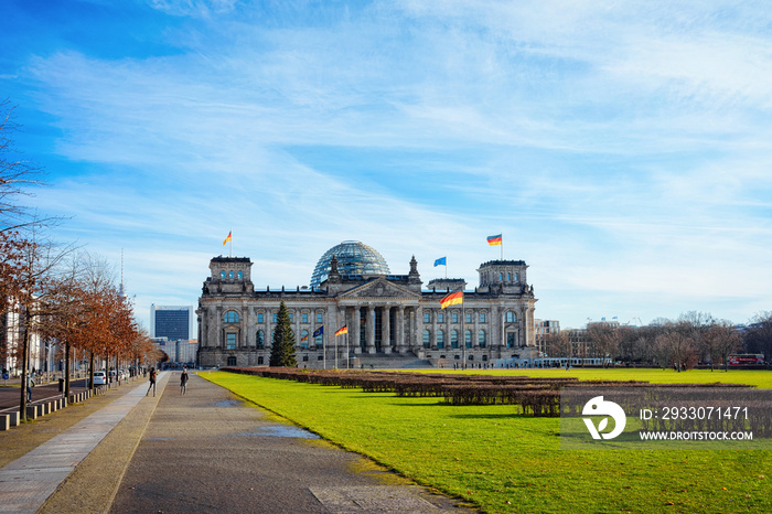 Reichstag building architecture German Flags