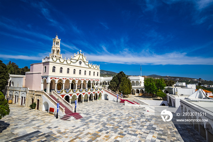 Exterior view of Panagia Megalochari church or Virgin Mary in Tinos island. It is the patron saint of Tinos and considered as the saint protector of Greece