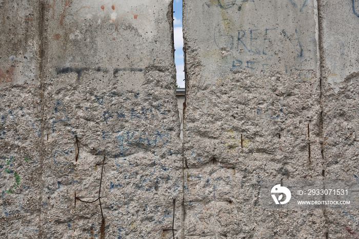 Detail of the remains of the Berlin Wall, Berlin, Germany. Segments of wall left as a reminder of events leading up to the fall of the wall in November 1989