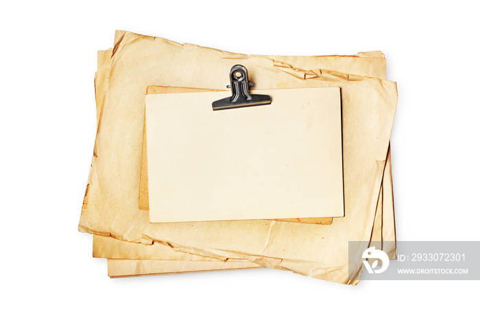 Mockup of empty old vintage yellowed paper with binder clip