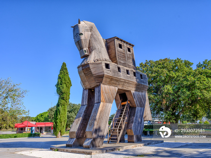 replica of legendary wooden trojan horse of troy at Troy National Park Turkey