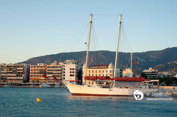 Sail boat docked in the marina in Volos, Greece