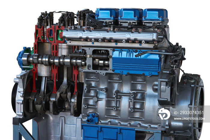 sectional view of truck engine. cutaway model