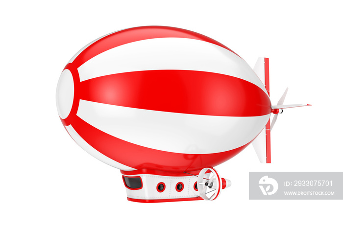 Red and White Toy Cartoon Airship Dirigible Balloon. 3d Rendering