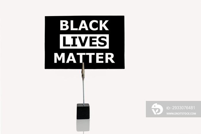 Black Lives Matter banner flag mounted in cube base photograph holder for  office desk