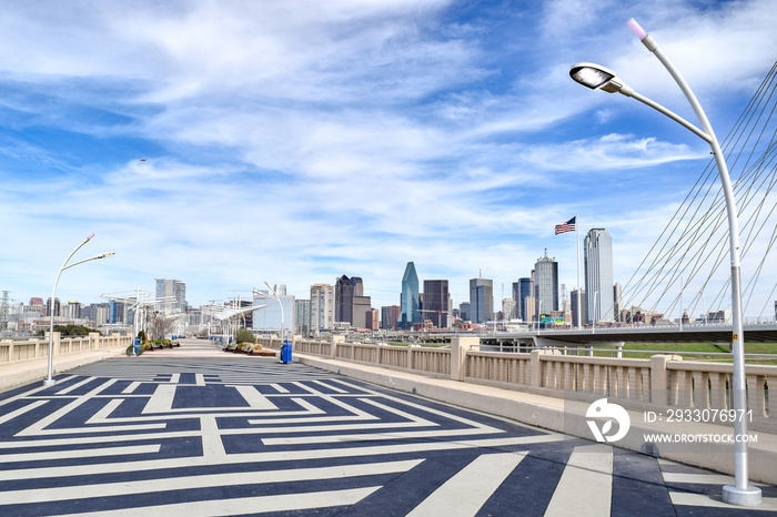 Public Walkway on Bridge with a View of Downtown Dallas in the Distance - Dallas, Texas, USA