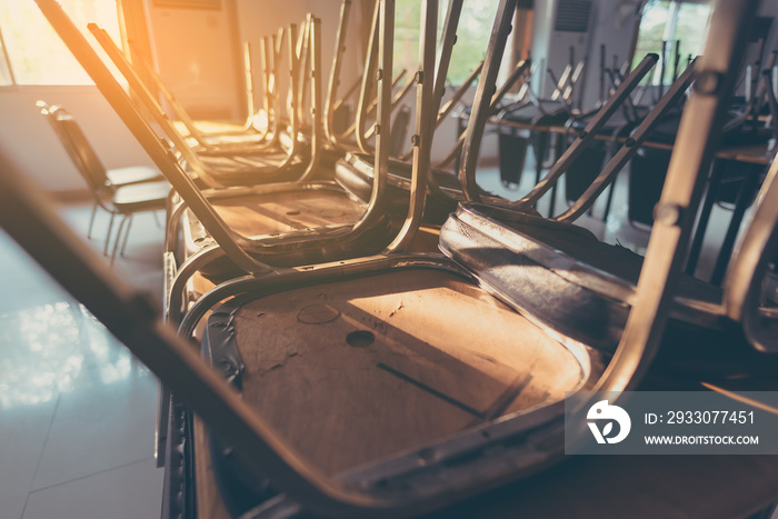 empty classroom and row of chair .