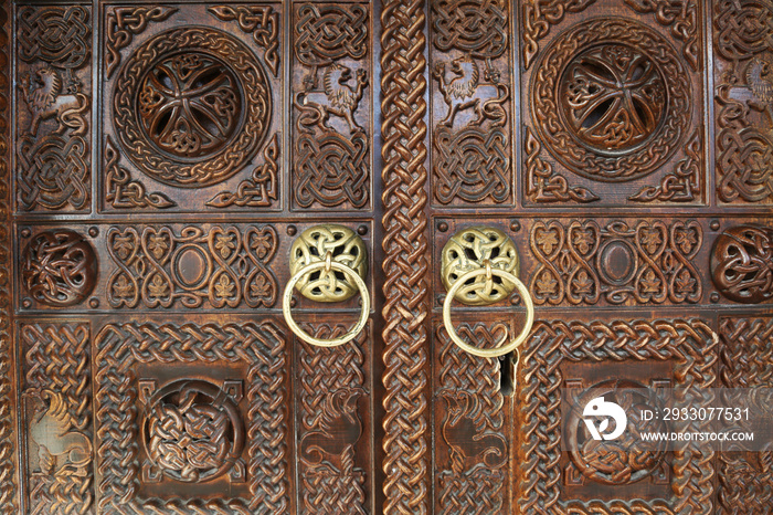 Traditional door in Monastery of Saint Jovan Bigorski at Mavrovo National Park, Macedonia. Monastery was built in 1020 and the monastery church is dedicated to St. John the Baptist.