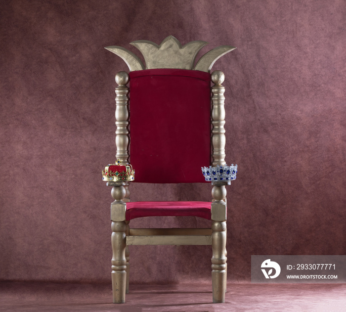 royal throne with crown on a red background