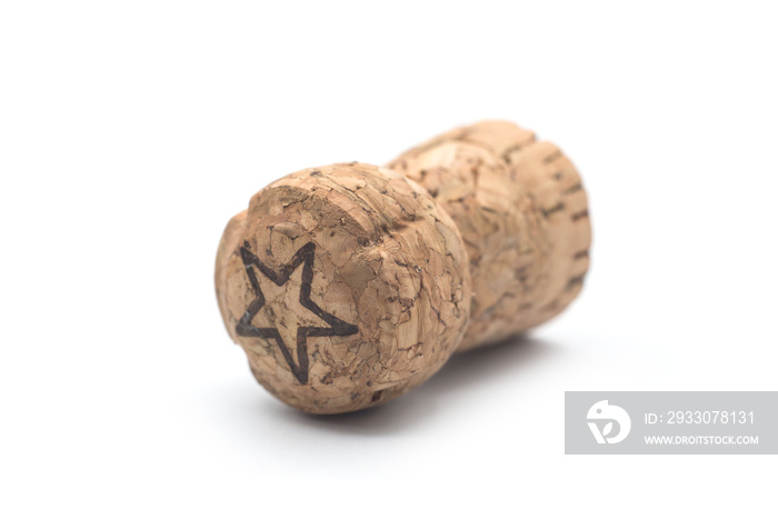 Closeup of Champagne cork on white background