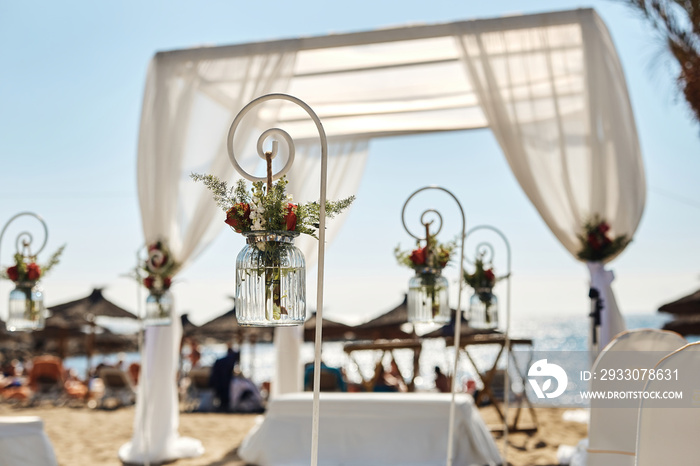 wedding The elegant on the beach, decoration of the details of the link of lovers