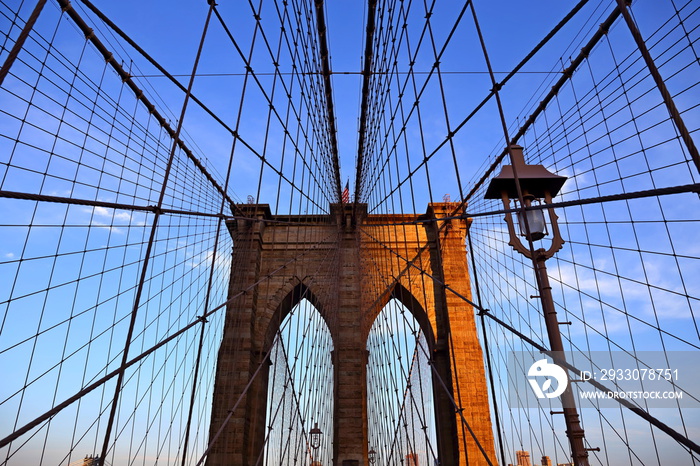 Brooklyn Bridge New York City close up at sunset