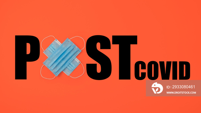 Quarantine Coronavirus pandemic end, post covid 19, new normal concept. Two protective face masks and text POST COVID. What will be after Covid-19