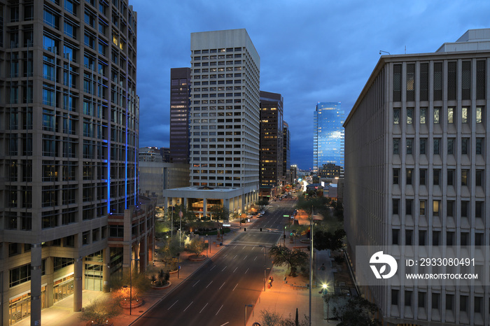 Dusk view of Phoenix city center