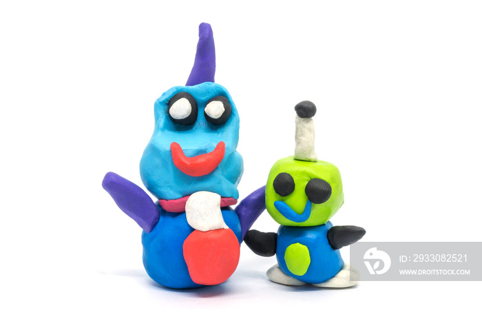 Play dough Alien on white background. Handmade clay plasticine